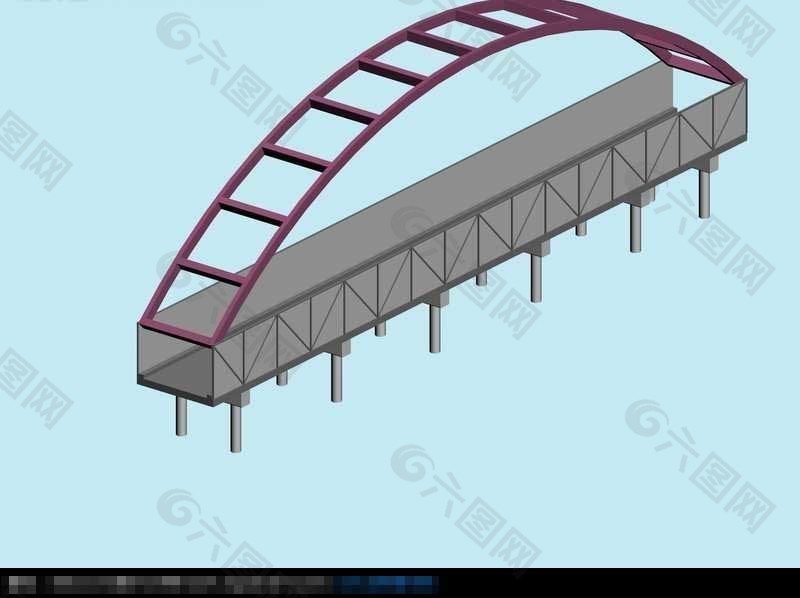 方形城市桥梁天桥3D小品建筑模型