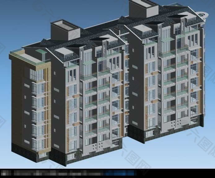 中国现代多层住宅3D建筑模型