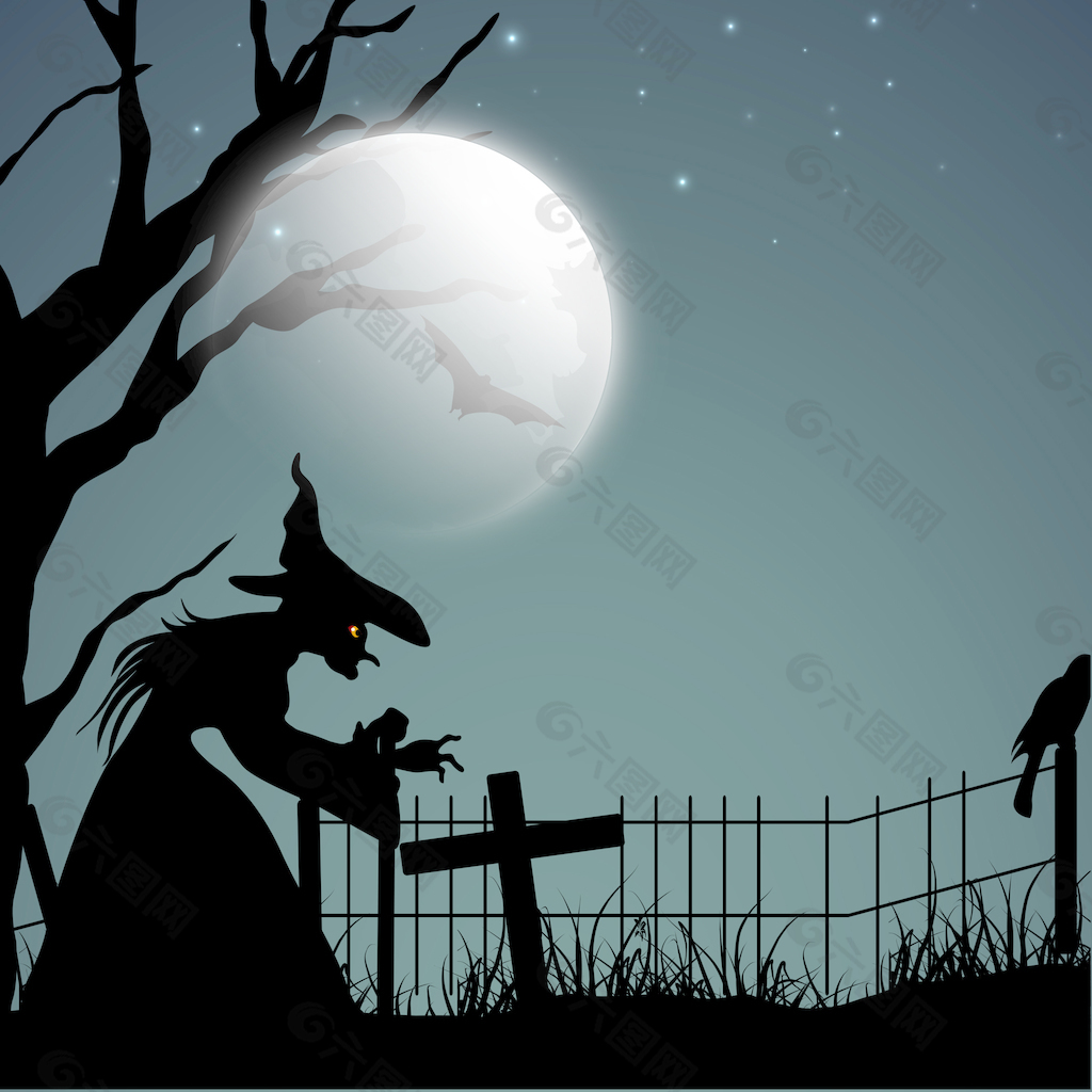 横幅或背景的幽灵般的夜晚与女巫万圣节派对