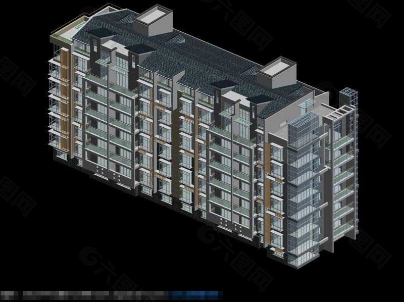 城市阁楼式小区多层住宅3D建筑模型