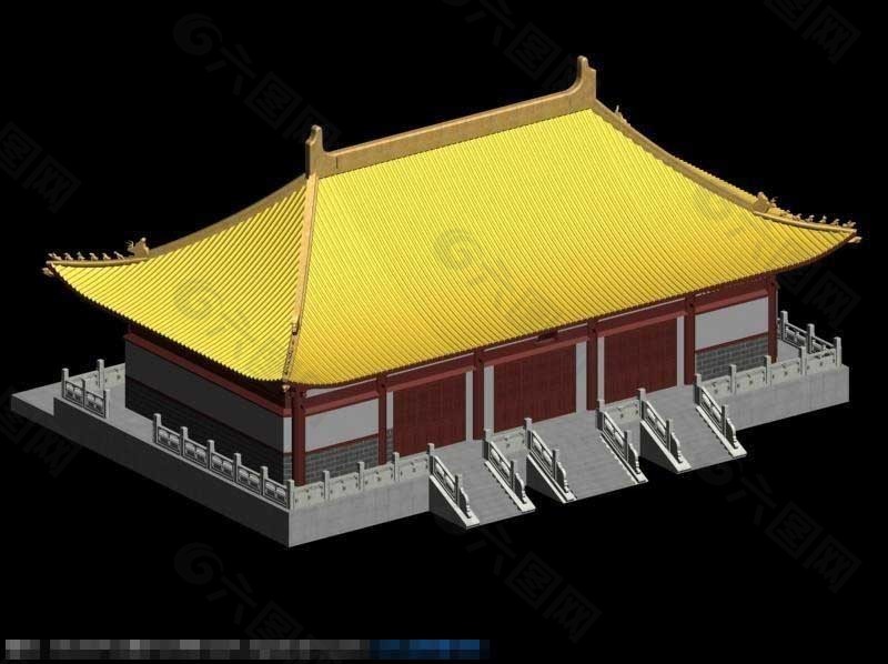 黄色屋顶中国古建筑模型