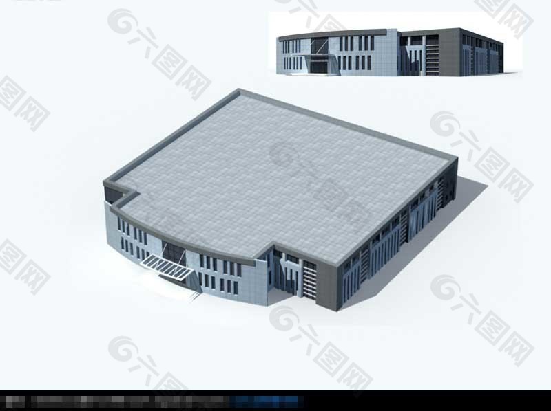现代风格羽毛球馆3D建筑模型图