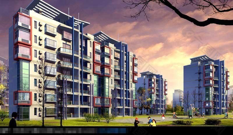 清新小区多层住宅3d建筑模型