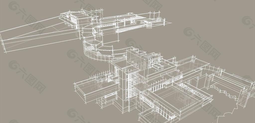 流水别墅sketchup