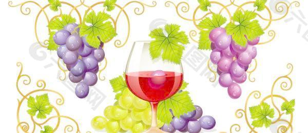 葡萄和葡萄酒的向量集