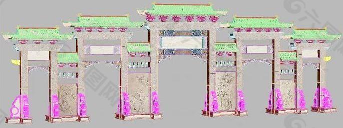 中式古建筑大门超大牌坊3D模型