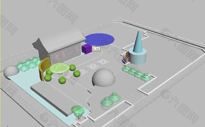 公园休闲小广场3DMAX场景景观模型