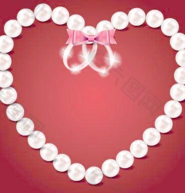 珍珠的心和结婚戒指矢量02