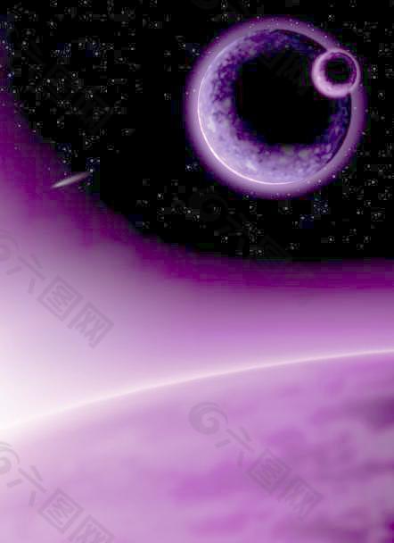 地球和月亮的紫色背景