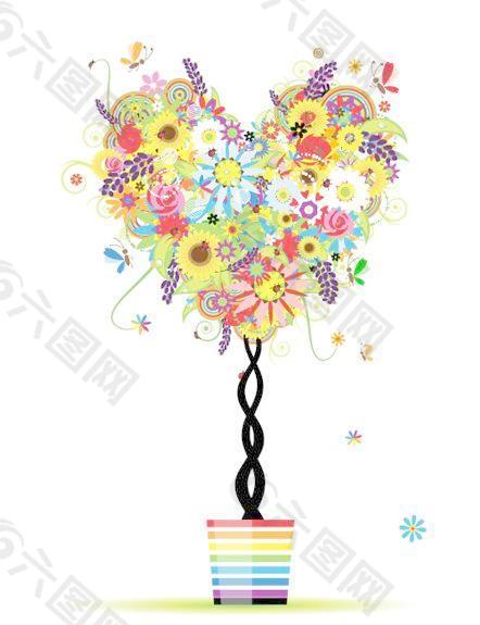 五颜六色的花的树设计矢量素材03