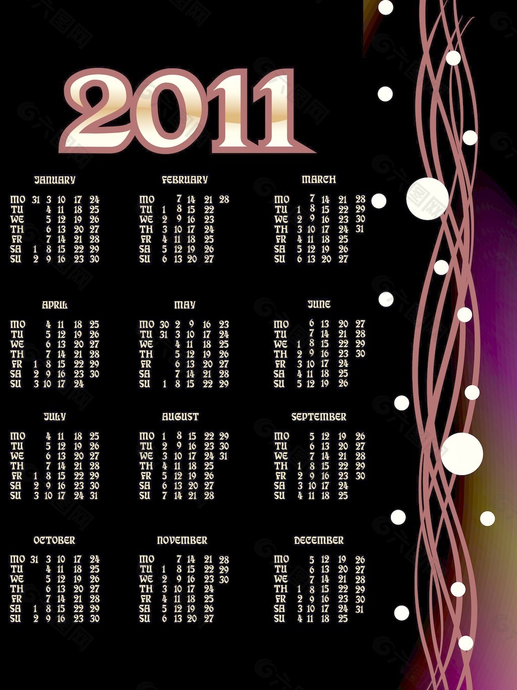 2011矢量日历