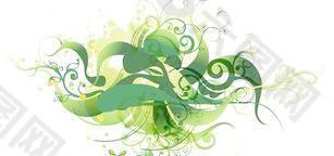 绿色的漩涡花卉矢量插画矢量