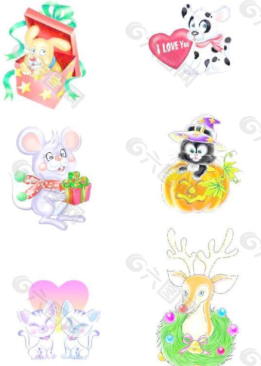 节庆吉祥物 熊 猫 兔子 长颈鹿 PSD素材 下载
