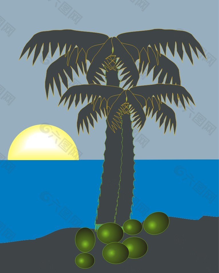 椰树风景画