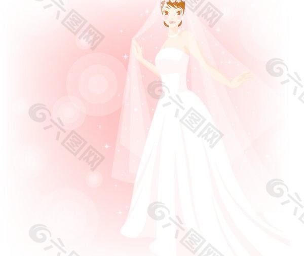 粉红色底新娘穿婚纱