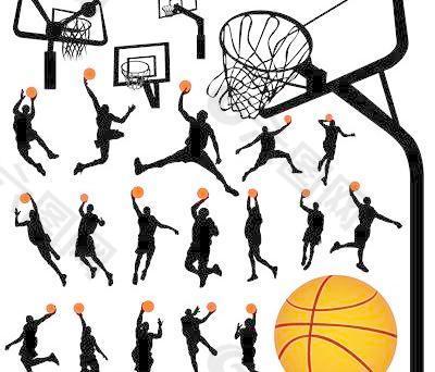 篮球，篮球的目标人物剪影矢量素材