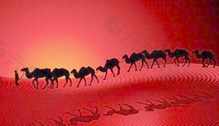 骆驼沙漠剪影矢量素材