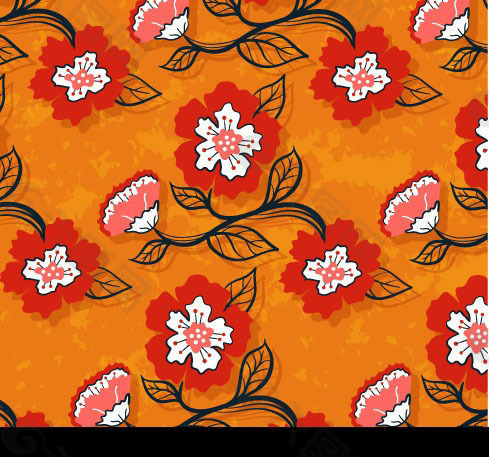橙色背景花卉印花背景图案