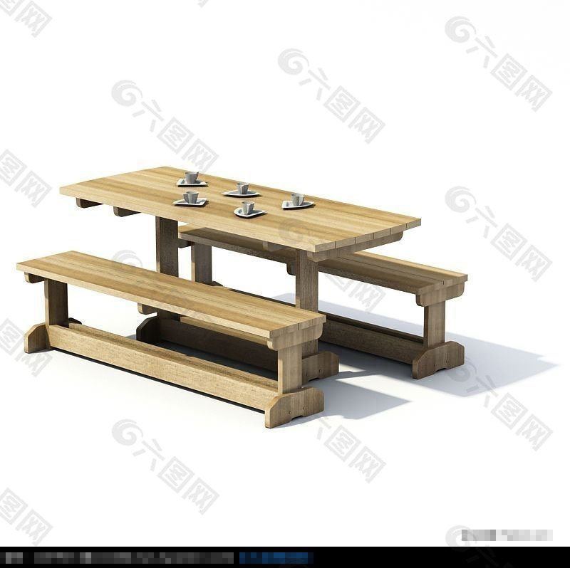 精致实木桌椅3D模型