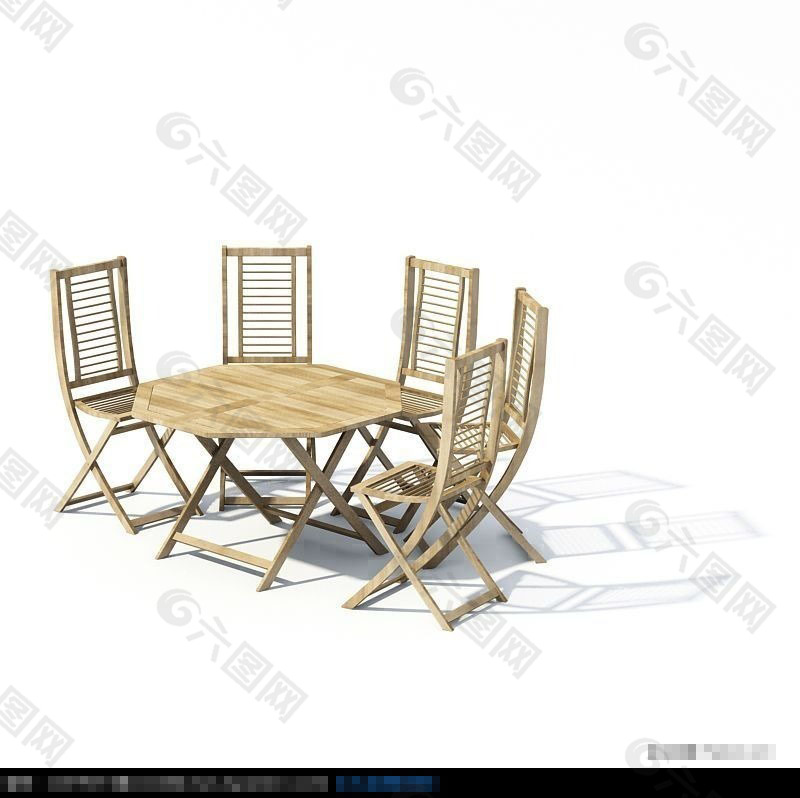 3D复古实木桌椅模型