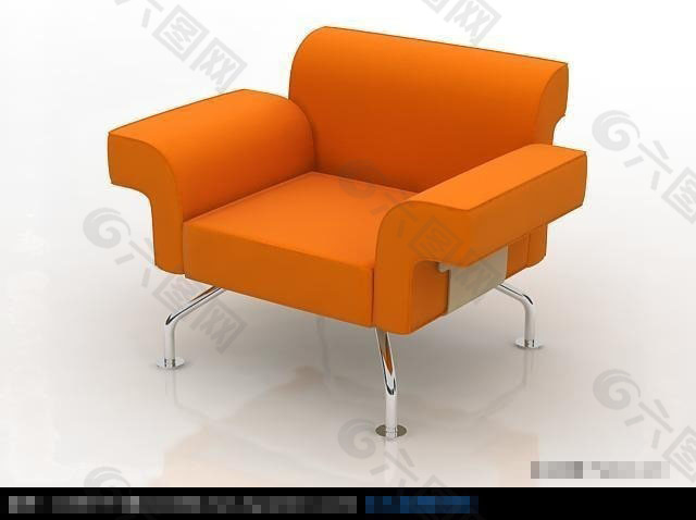 3D橙色单人沙发模型