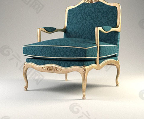欧式蓝色软靠椅模型
