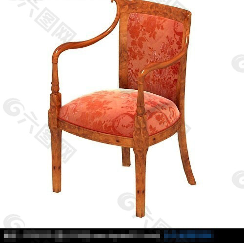 红色花纹图案的靠椅设计模型