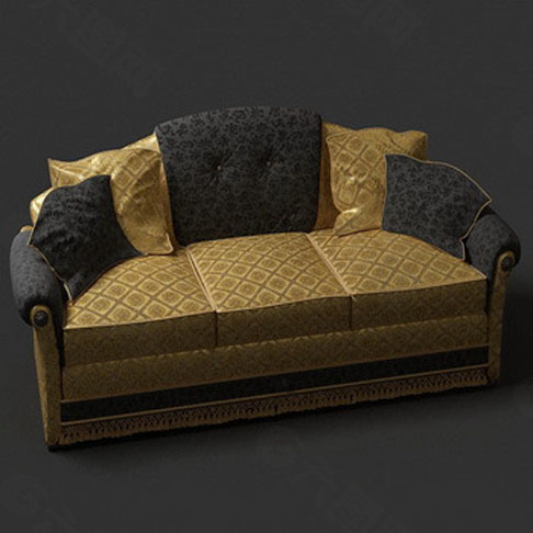 3D富贵花纹三人沙发模型