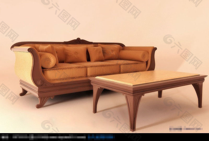 3D精美欧式沙发茶几模型