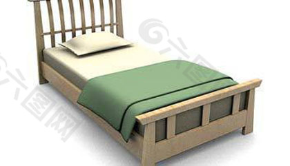 3D单人木床模型.