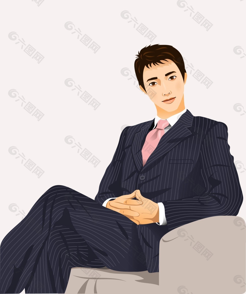 坐在沙发的商务男士插图