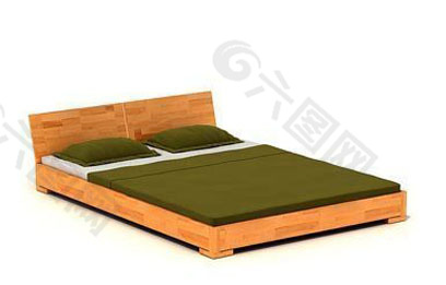 双人木床3D模型