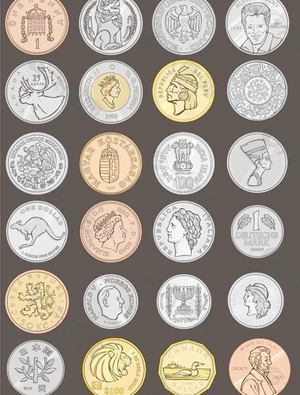 世界各地的纪念币矢量素材