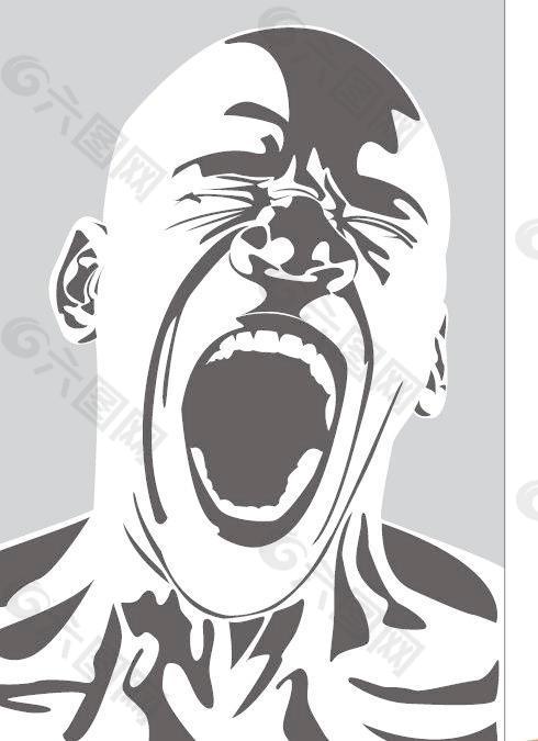 一个秃顶的非洲男性尖叫的插图