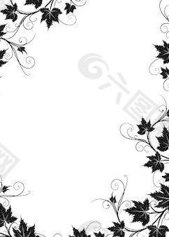 黑色和白色的藤类植物花边边框矢量素材