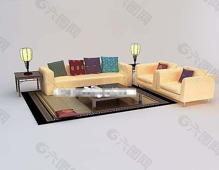 现代风格日式沙发组合设计模型