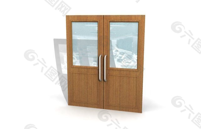 双扇带玻璃窗的木门3D模型