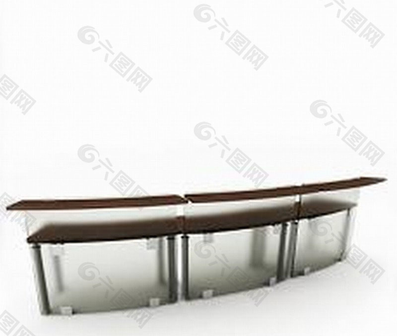 钢架玻璃弧形前台桌模型