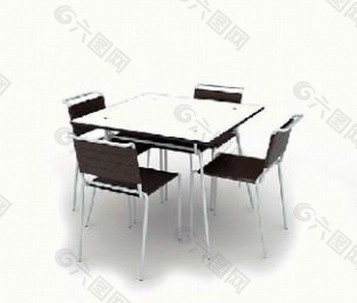 简约方形餐桌椅模型