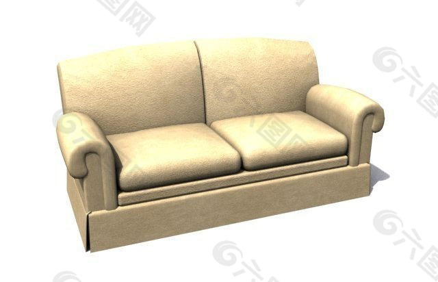 双人米黄色沙发3D模型