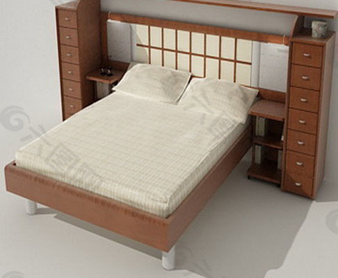 中式实木床头背柜双人床