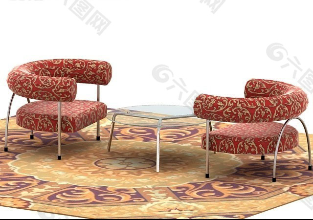 一桌二椅休闲组合3D效果图