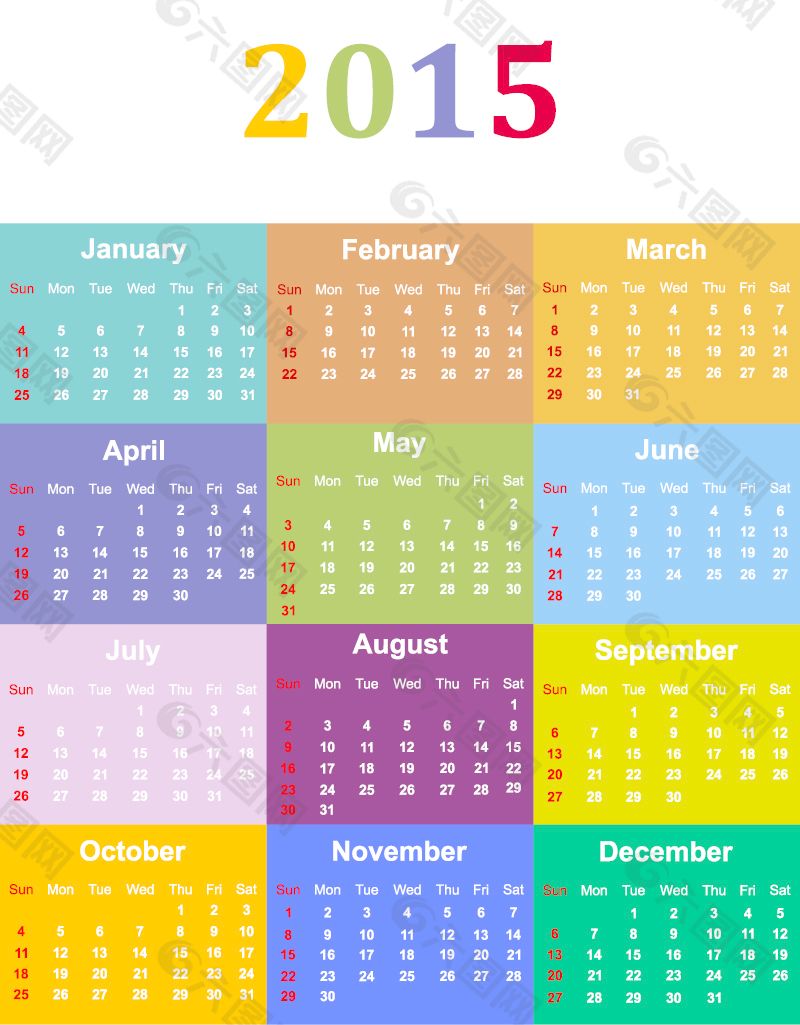 彩色日历2015矢量平面广告素材免费下载(图片编号:4429631)