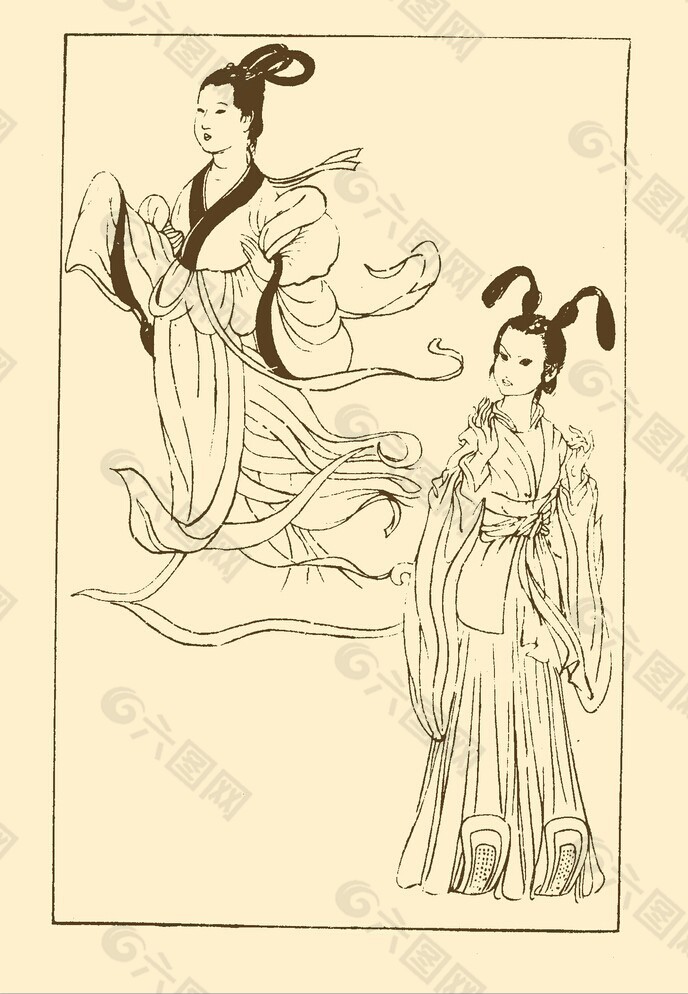 中国历代服饰线描