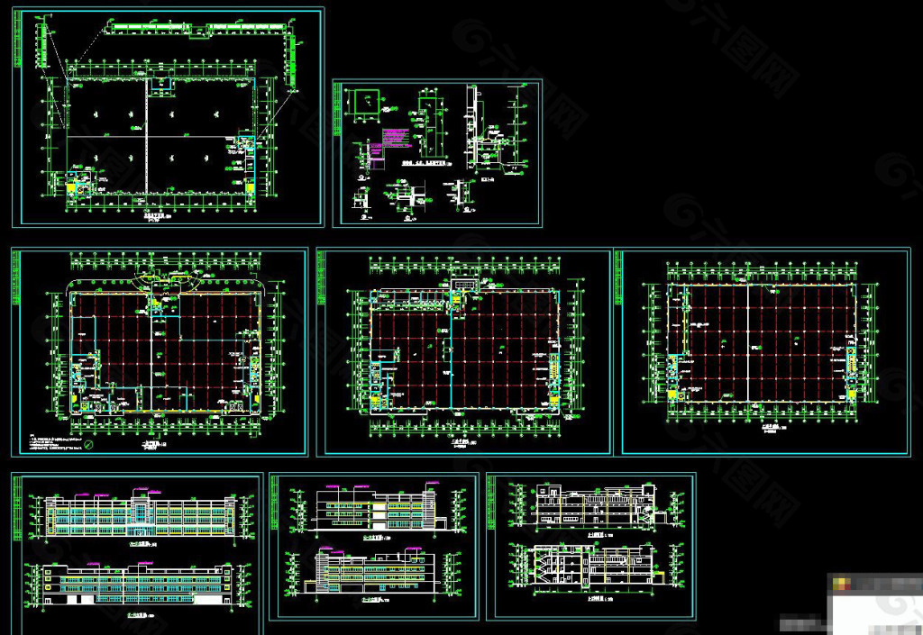 3层厂房建筑图cad图纸