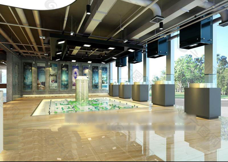现代时尚楼盘展厅3d模型效果图