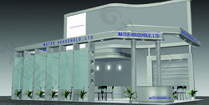 灰色玻璃展厅设计3D模型图