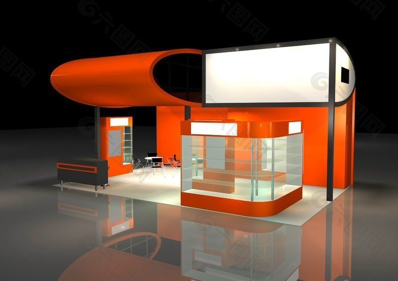 时尚橙色商业展厅设计模型