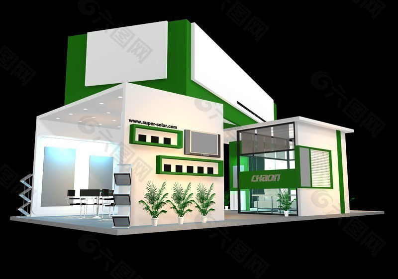 绿色豪华商业展厅设计模型
