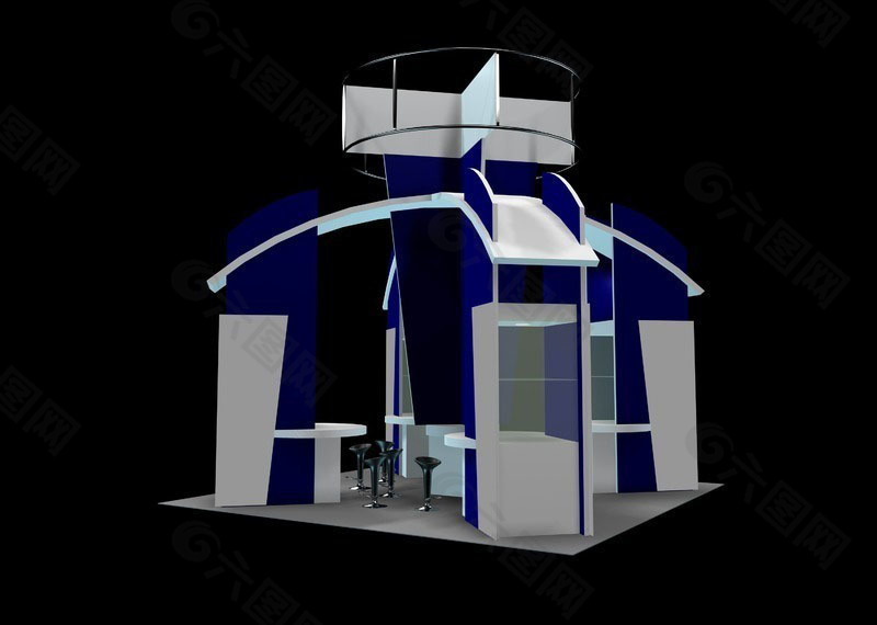 创意蓝色小型商业展厅设计模型